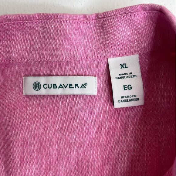 Cubavera Linen Blend Pink Panel Shirt Short Sleeve Button Front Men Size XL - Picture 8 of 13